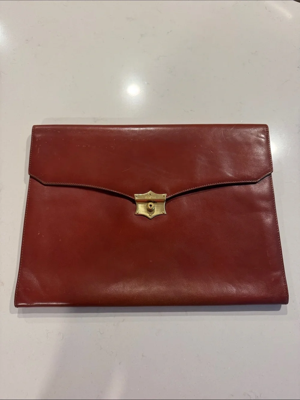 Men's Leather Envelope Briefcase in Deep Red/brown with Gold Hardware